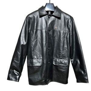 EGA Emporio Collezioni Italian Made Black Leather Coat Size XL